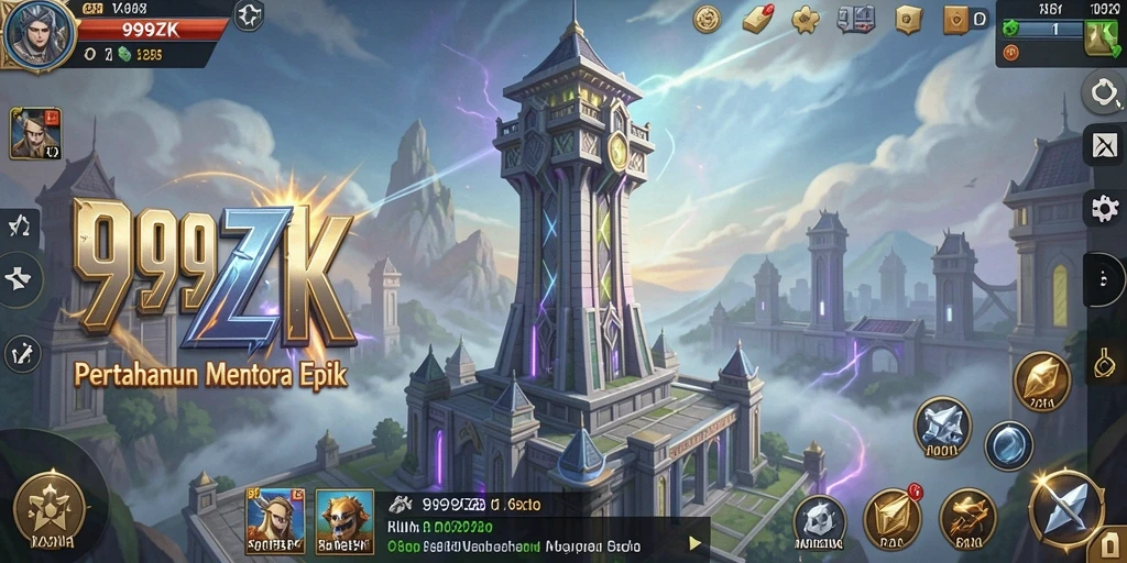 Tangkapan layar menampilkan aksi gameplay Tower Defense yang intens di 999ZK.