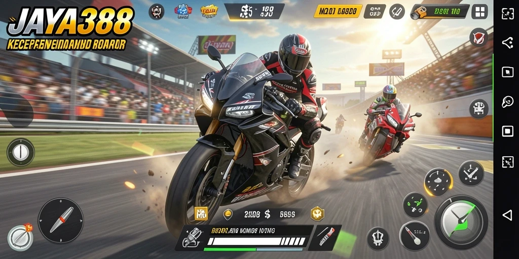 Gameplay JAYA388 menampilkan aksi balapan motor yang mendebarkan.