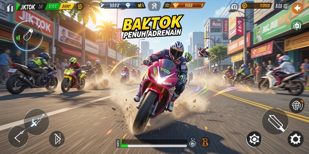 Tampilan gameplay mendebarkan dalam balapan motor JKTOK.