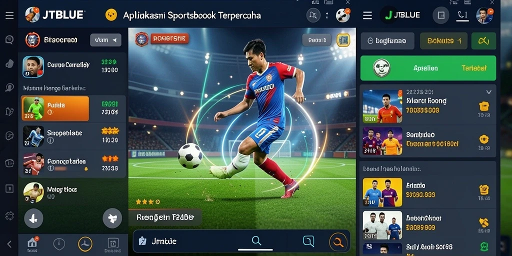 Tampilan layar utama JTBLUE dengan berbagai pilihan taruhan olahraga.