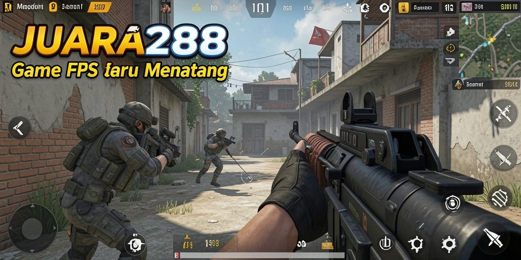 Screenshot dari gameplay seru di JUARA288, menunjukkan aksi pertempuran FPS.