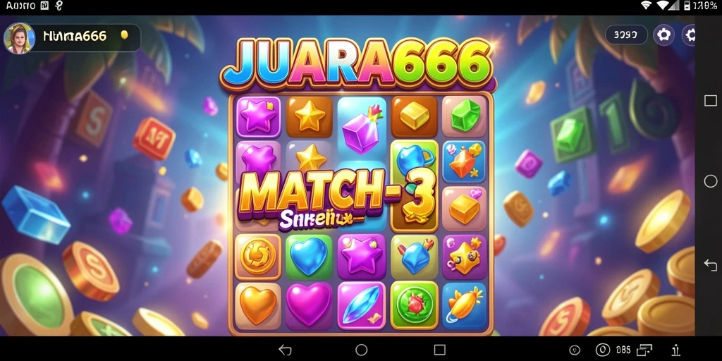 Gameplay seru JUARA666 dengan tantangan Match-3 yang menarik.