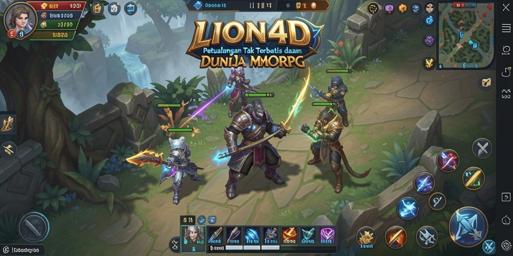Tangkapan layar gameplay LION4D menampilkan aksi seru dalam pertempuran MMORPG.