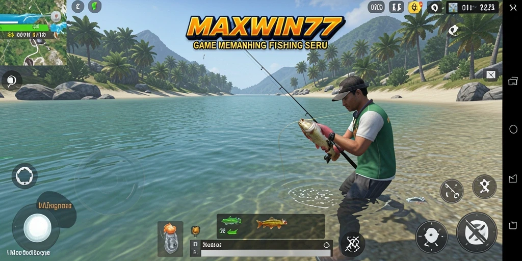 Tampilan gameplay <strong>MAXWIN77</strong> dengan suasana memancing yang mendebarkan.