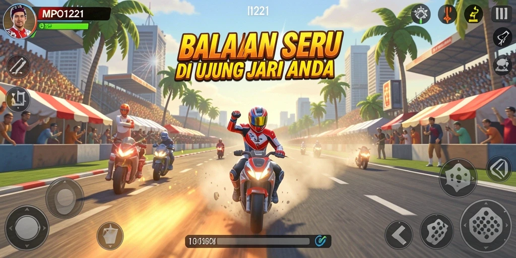 Tampilan gameplay yang mendebarkan di trek balap MPO1221.