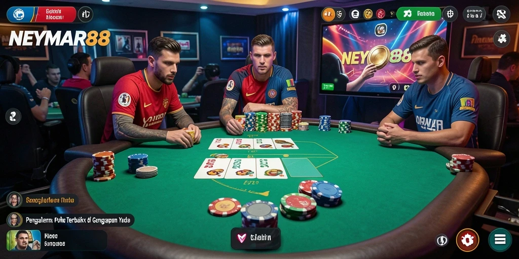 Screenshot gameplay NEYMAR88 yang menunjukkan suasana poker yang seru.