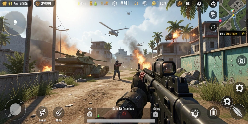 Tangkapan layar utama OVO99 menampilkan aksi FPS yang mendebarkan.