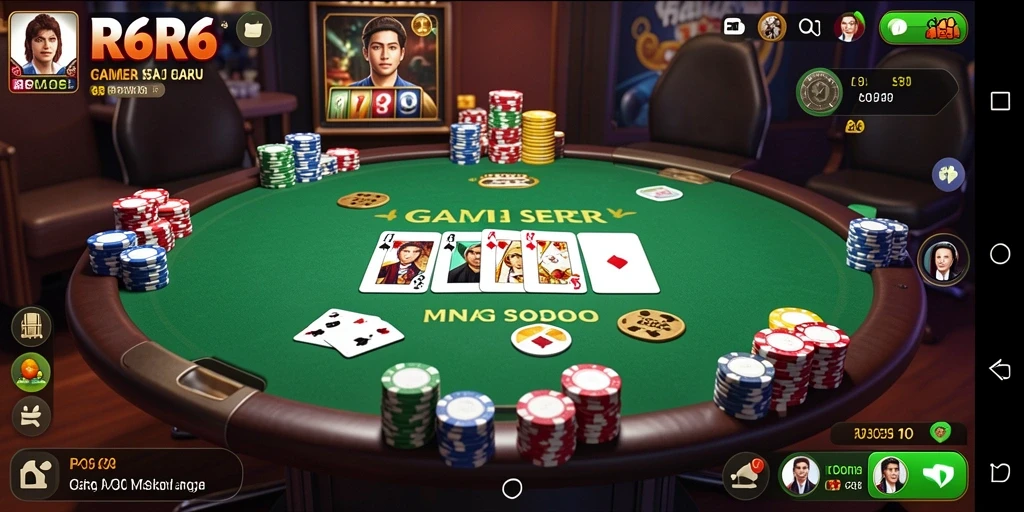 Screenshot gameplay R6R6 menampilkan aksi seru dalam permainan Poker.