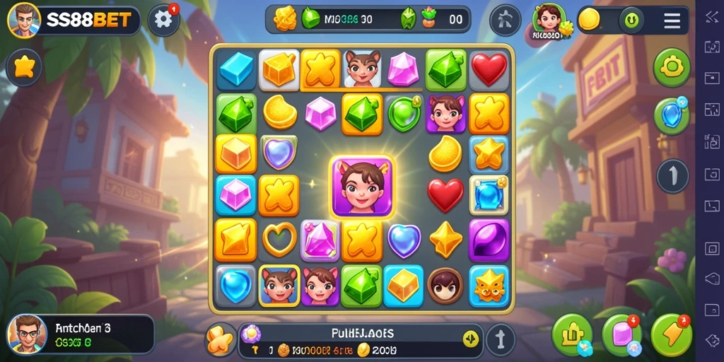 Screenshot gameplay SS88BET menampilkan kombinasi warna dan keseruan match-3.